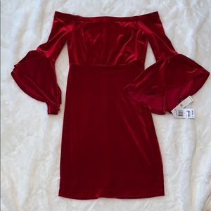 Velvet off the shoulder bell sleeve dress